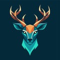 A deer head with prominent horns against a dark backdrop, A stylized deer head icon, minimalist logo Royalty Free Stock Photo