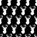 Deer head seamless vector pattern vintage style. Distressed animal background. Monochrome forest animal backdrop retro Royalty Free Stock Photo