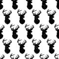 Deer head seamless vector pattern vintage style. Distressed animal background. Monochrome forest animal backdrop retro Royalty Free Stock Photo