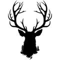 Deer Head Silhouette Hand Drawn Vector Illustration. Elk Symbol Graphic Element Royalty Free Stock Photo