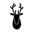 Deer head silhouette. Stylized drawing reindeer in simple scandi style. Black and white vector illustration Royalty Free Stock Photo