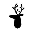 Deer head silhouette. Stylized drawing reindeer in simple scandi style. Black and white vector illustration Royalty Free Stock Photo