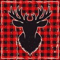 Deer head silhouette on checkered plaid vector