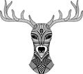 Deer head stylized in zentangle style. Tribal tattoo design. Vector