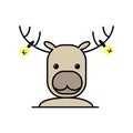 Deer with horns and bells Vector flat line