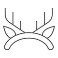 Deer horns thin line icon. Hair hoop, horned reindeer antlers symbol, outline style pictogram on white background Royalty Free Stock Photo