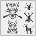 Deer hunt. Set of vintage hunting labels, badges and design elements.