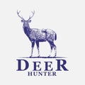 Deer hunter logo vintage vintage, wild, illustration, animal, element, design, symbol, nature, graphic, emblem, wildlife, sign, Royalty Free Stock Photo