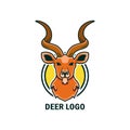 Deer logo with long horn. Logo vector icon illustration isolated on premium vector Royalty Free Stock Photo