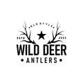 Deer logo, vintage wild deer hunter design deer antlers Product brand illustration Royalty Free Stock Photo