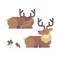 Deer lying down flat illustration. Santa Claus reindeer sleeping