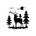 Deer, Male, Horned - forest landscape, Wildlife Stencils - mountain Silhouettes for Cricut, Wildlife clipart, png Cut