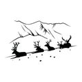 Deer, Male, Horned - mountain landscape, Wildlife Stencils - mountain Silhouettes for Cricut, Wildlife clipart, png Cut