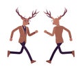 Deer man, elegant mister moose, animal head stylish human jogging Royalty Free Stock Photo