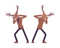 Deer man, elegant mister moose, animal stylish human butting head