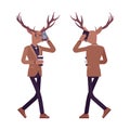 Deer man, mister moose, animal head human walking with smartphone