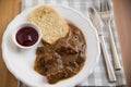 Deer meat in wine sauce Royalty Free Stock Photo