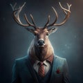 Deer. Moose business portrait dressed as manager or business man with glasses and tie concept.