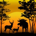 Deer and moose silhouette Royalty Free Stock Photo