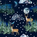 Deer in the night forest keep the moon on its horns Royalty Free Stock Photo