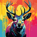 Colorful Deer Painting In Butcher Billy Pop Art Style