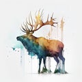 deer painted with watercolors isolated on white background. Generated by AI