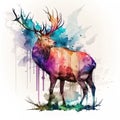 deer painted with watercolors isolated on white background. Generated by AI