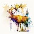 deer painted with watercolors isolated on white background. Generated by AI