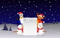 Deer,penguin and snowman with blank sign Royalty Free Stock Photo