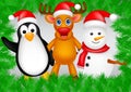 Deer,penguin and snowman christmas Royalty Free Stock Photo