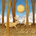 Deer recycled paper craft background