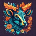 Deer in retro style, vibrant colors,vector design illustration style,AI generated