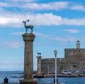 The deer of Rhodes in the entrance of the port