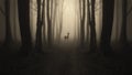 Deer on road in mysterious dark forest Royalty Free Stock Photo