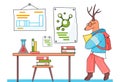A deer schoolboy with exercise book in hands in chemistry class. Smart active pupil with school bag Royalty Free Stock Photo