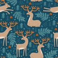 Seamless pattern with cute deer. Vector illustrations Royalty Free Stock Photo