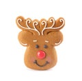 Deer shaped Christmas cookie isolated on white