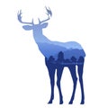 Deer silhouette with double exposure effect with mountain landscape