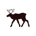 Deer silhouette icon of northern wild animal, vector illustration isolated.