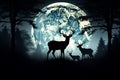 Deer silhouette in the moonlight, a serene and enchanting nocturnal scene