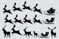 Deer silhouette and Santa flying sleigh vector set