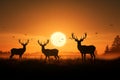 Deer silhouettes grace a radiant meadow, celebrating wildlife in nature