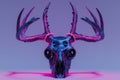 Neon Lit Deer Skull with Majestic Antlers.