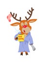 Deer in Sleepwear Isolated. Reindeer in Morning