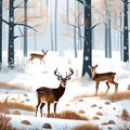 deer in snow in forestgenerated by AI tool