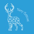 Deer with snowflakes inside. Card. Flat design. Vector illustration on a blue background