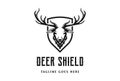 Deer Stag Buck Reindeer Elk Antler Wall and Shield for Protect Hunting Logo Design Vector