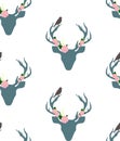 Deer,stag flower and bird seamless pattern Royalty Free Stock Photo
