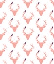 Deer,stag flower and bird seamless pattern,vector Royalty Free Stock Photo