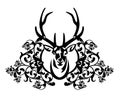 Deer stag and rose flowers antique style black and white vector heraldic design Royalty Free Stock Photo